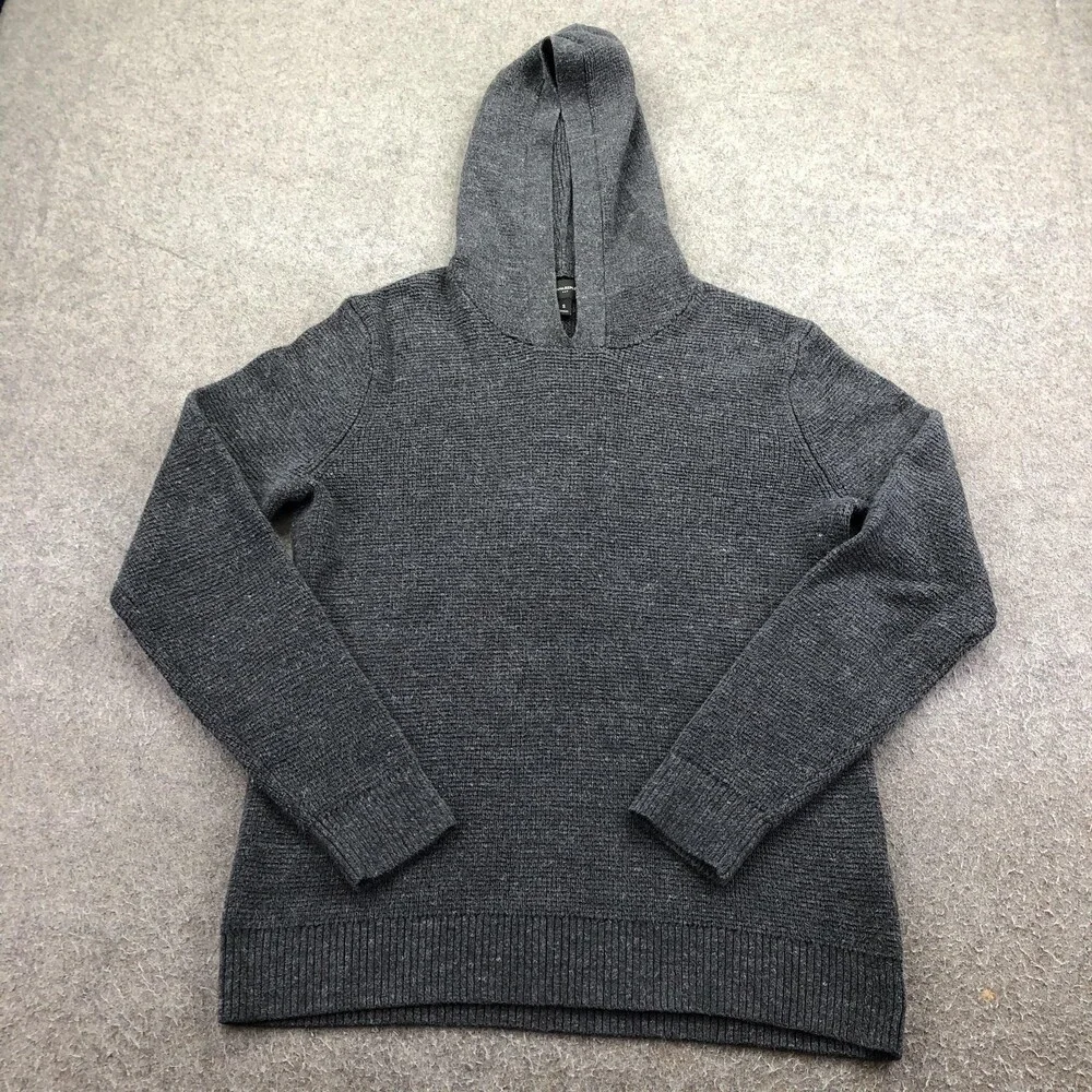 Banana Republic Sweater Mens Small Gray Hooded Knit V Neck Pullover Casual Warm